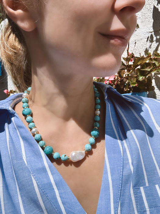 Turquoise and Pearl Statement necklace