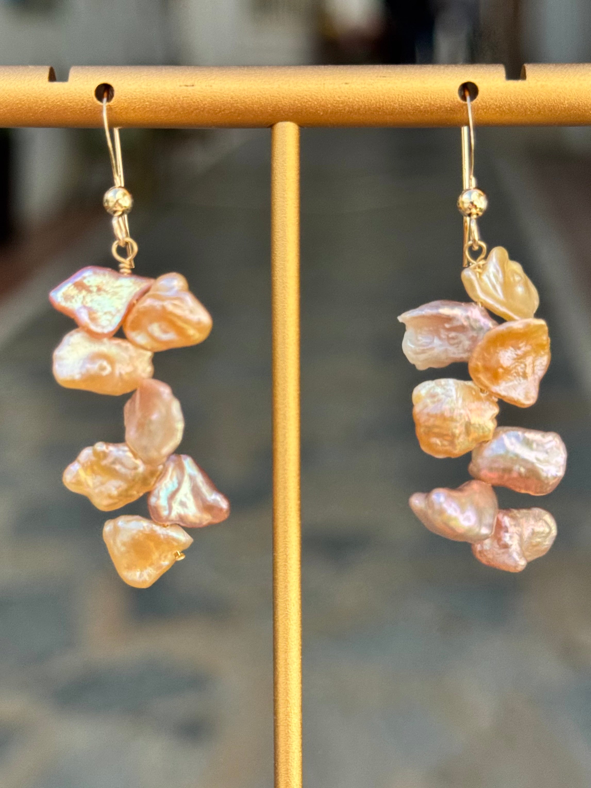 Pink Keshi Pearl Dangle Earrings — Gold-Plated Silver