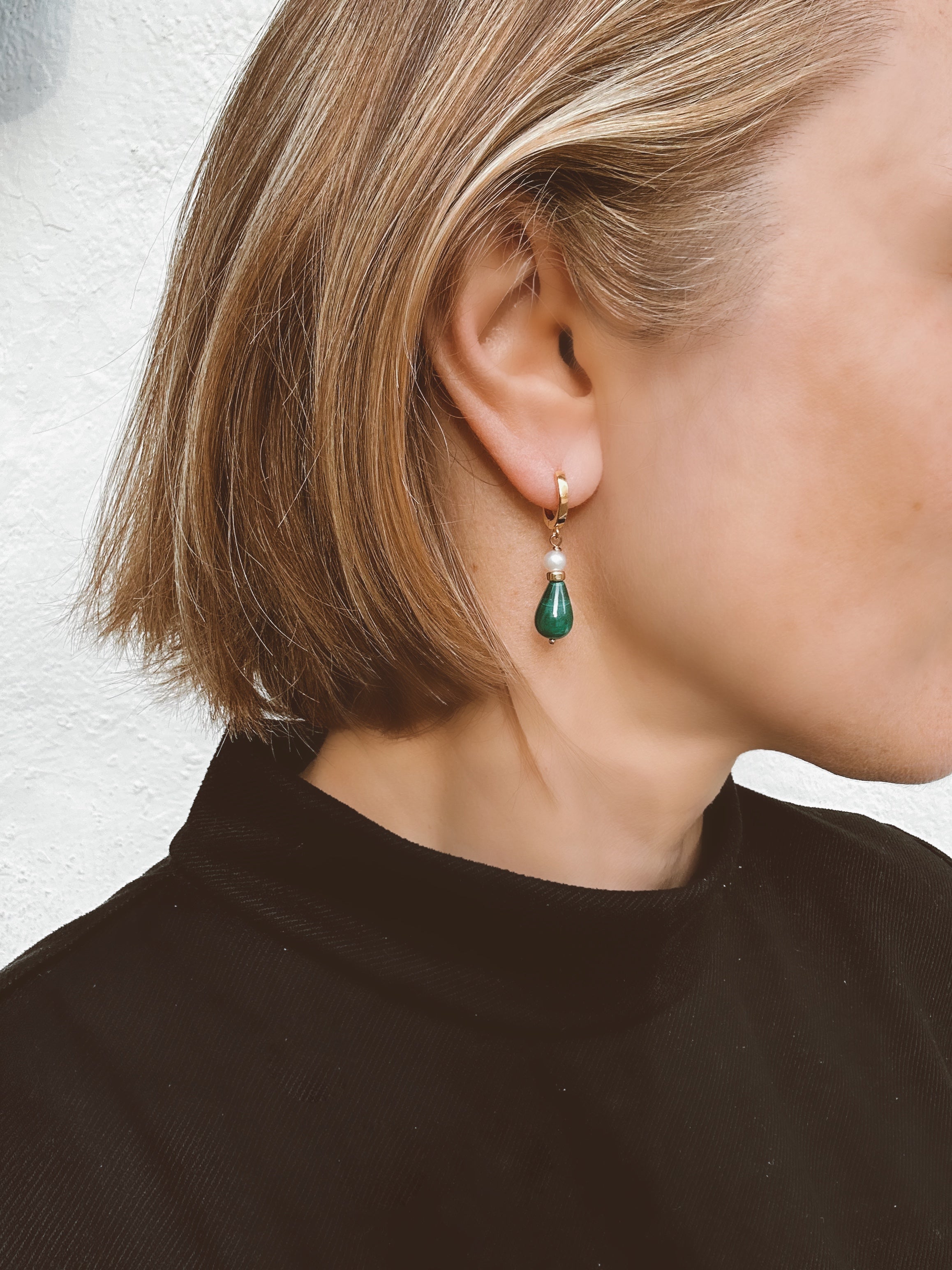 Malachite and Pearl Drop Earrings