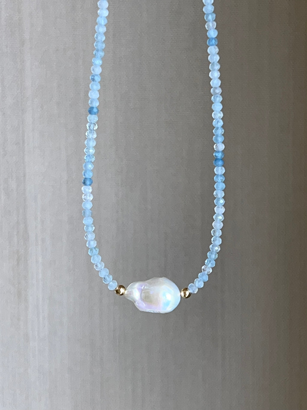 Aquamarine And Baroque Pearl Necklace, March Birthstone