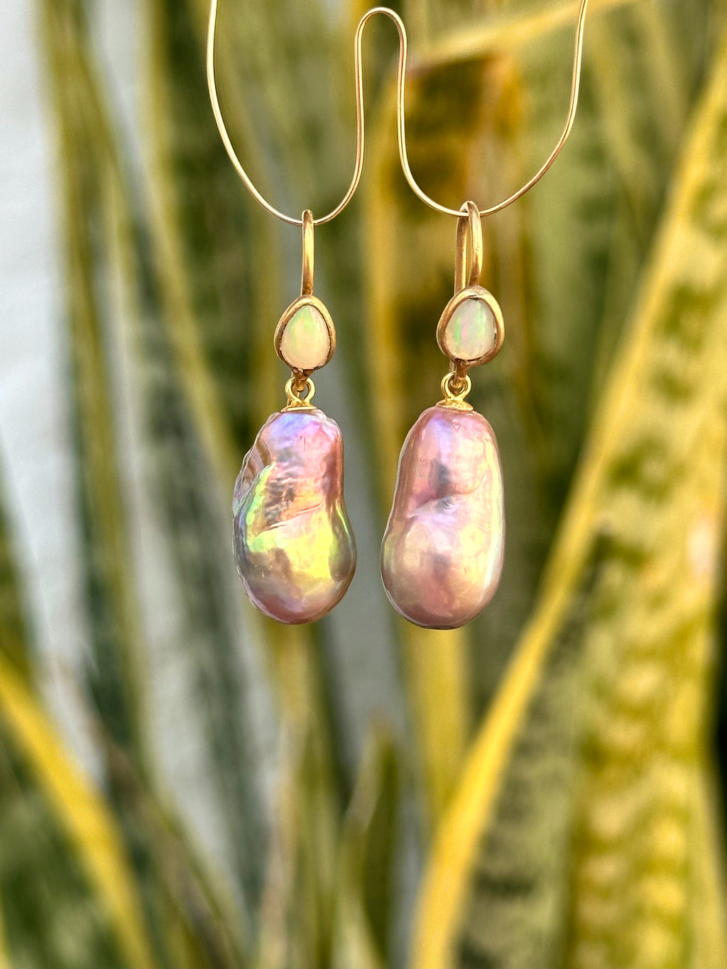 Ethiopian Opal And Earthy Edison Pearl Earrings