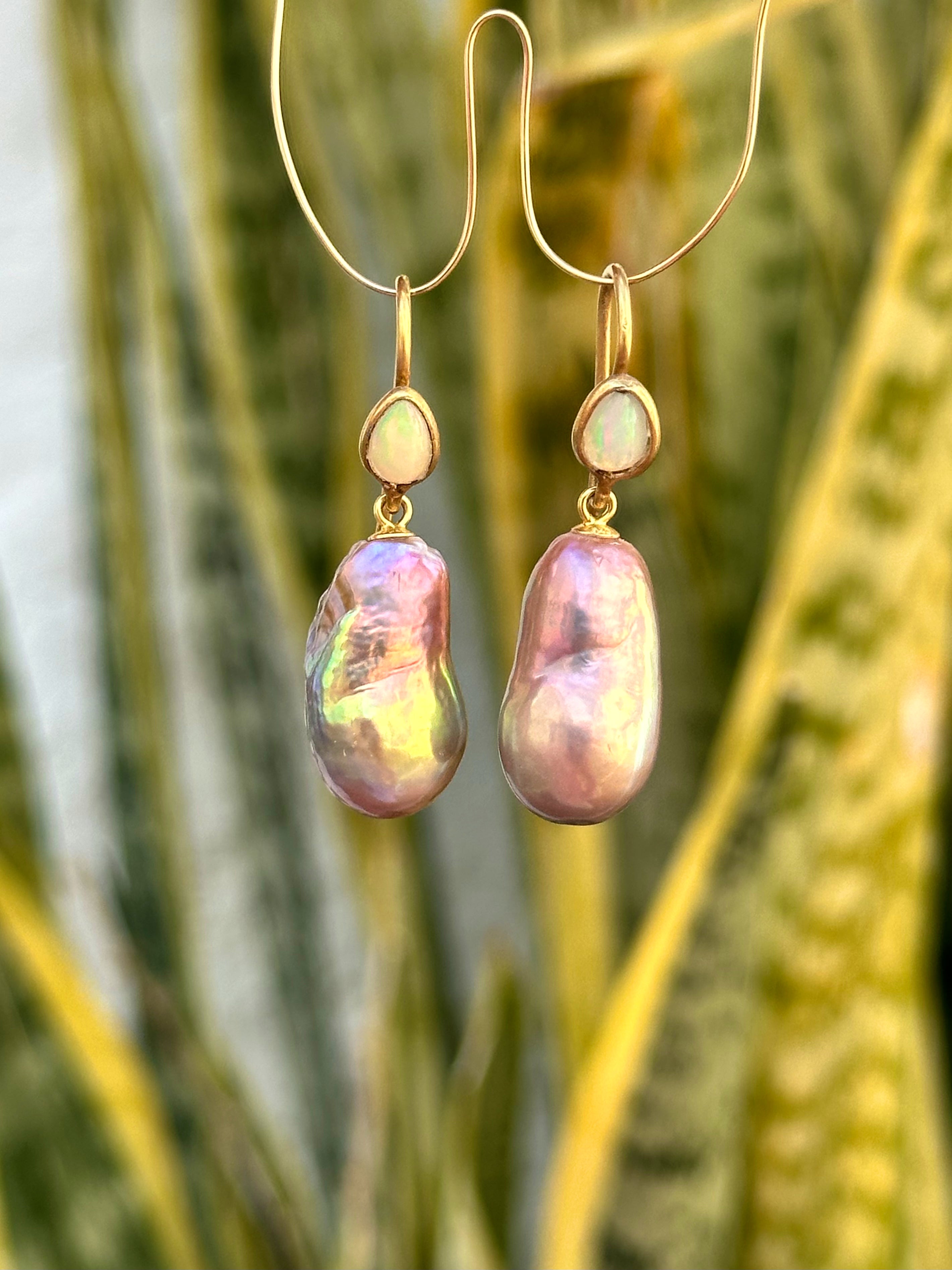 Ethiopian Opal And Earthy Edison Pearl Earrings