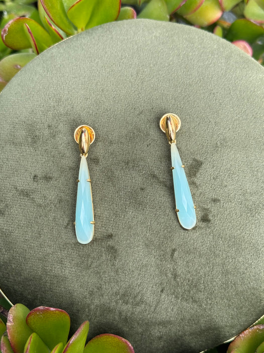 Aqua Chalcedony Long Drop earrings