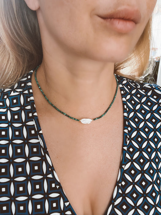 Malachite And Keshi Pearl Minimalist Necklace