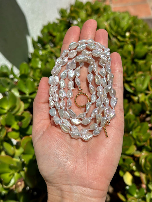 Long White Keshi Pearl Necklace