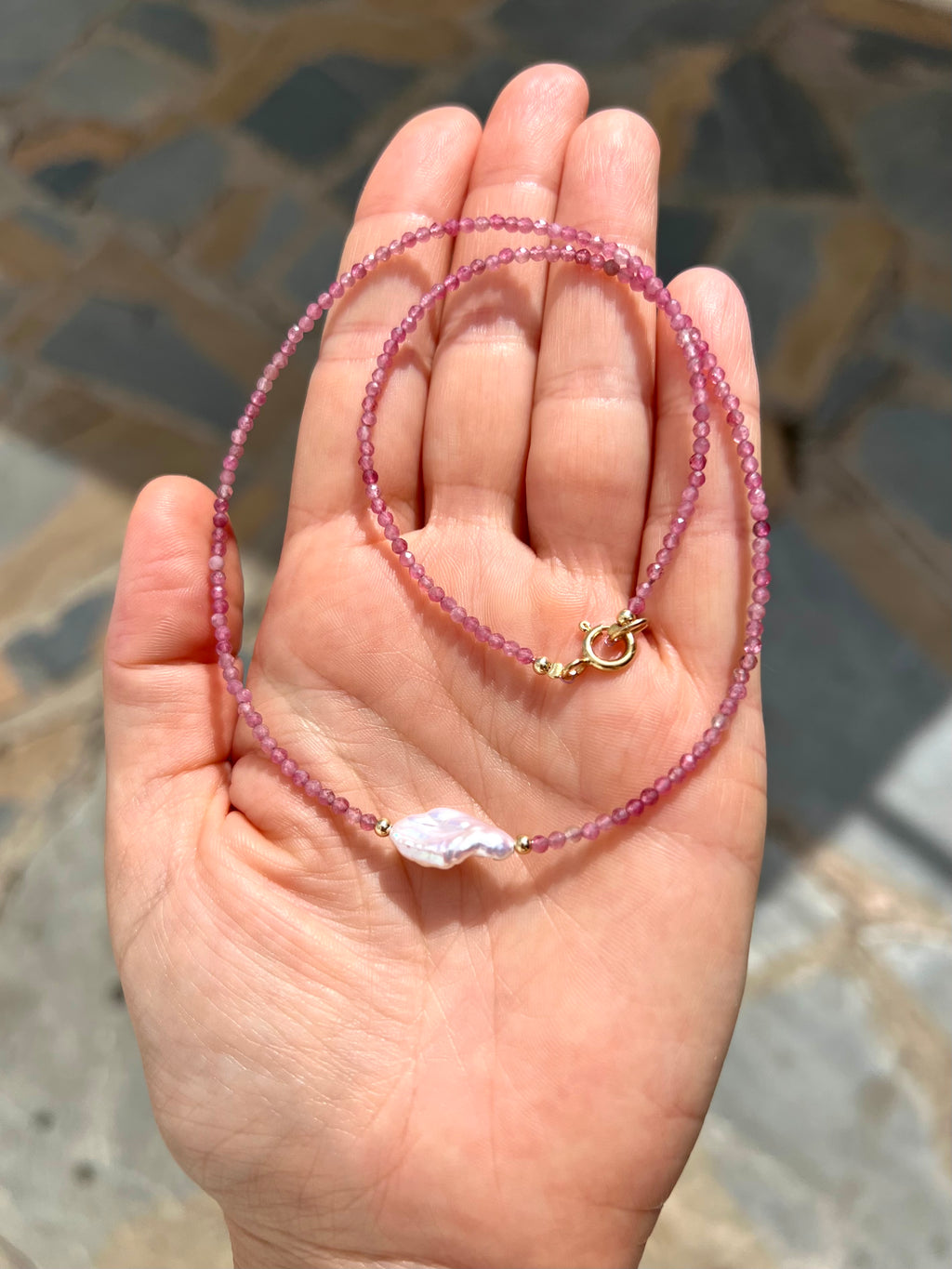 Pink Tourmaline and Keshi Pearl Necklace, October Birthstone Necklace