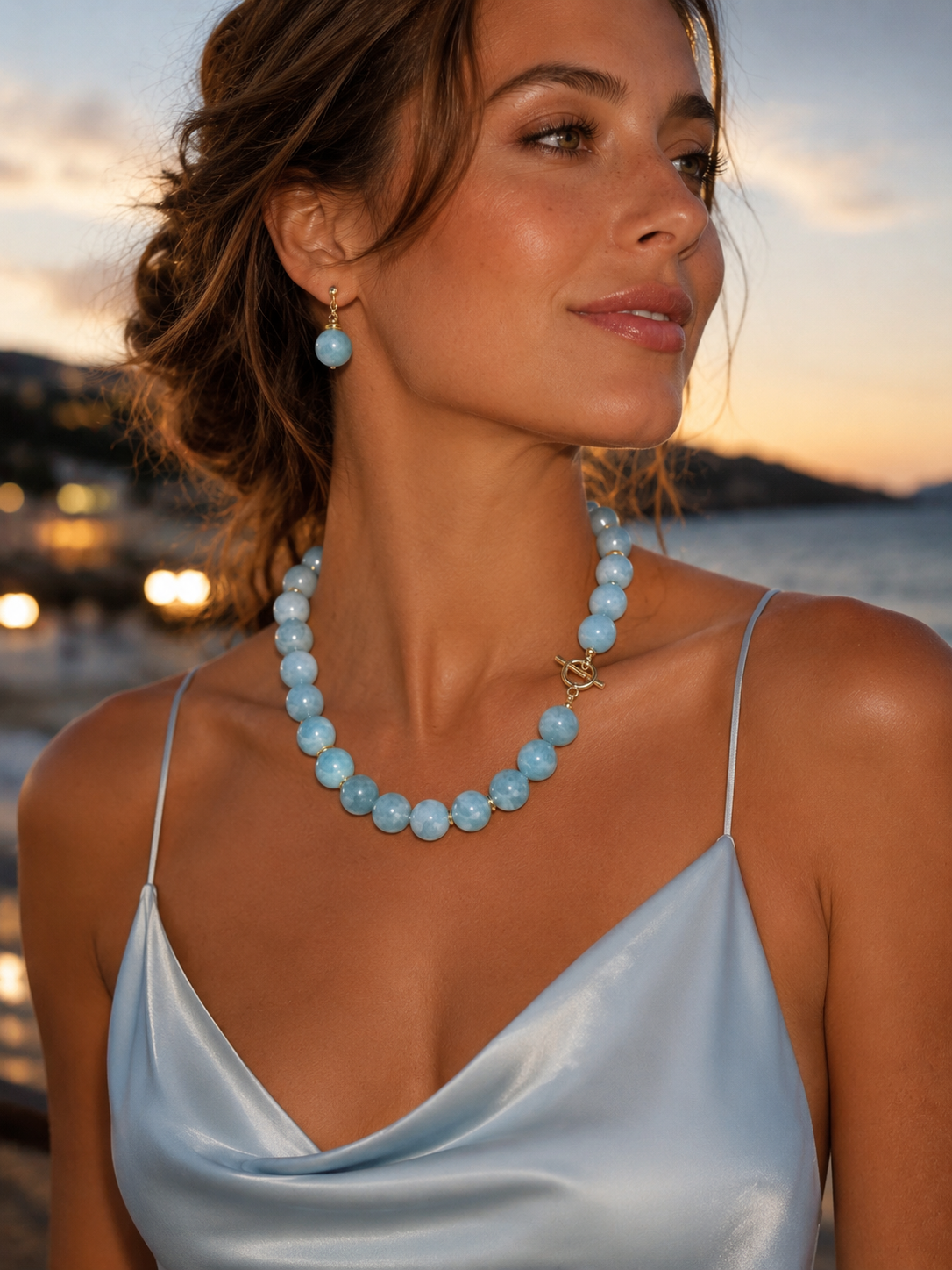 Aquamarine Gumball Gemstone Necklace “Mare Blu”