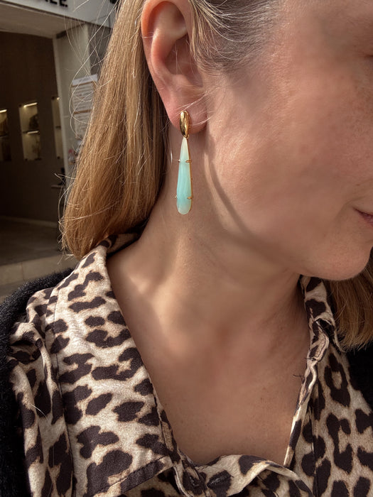 Aqua Chalcedony Long Drop earrings