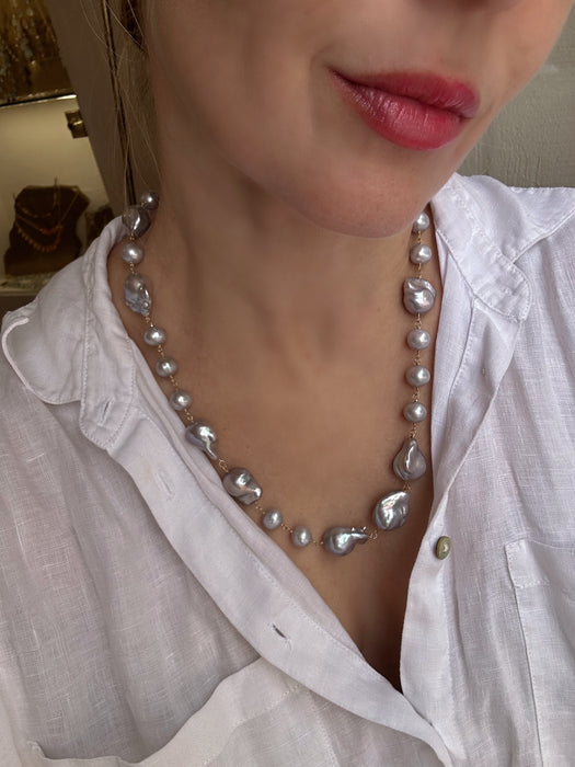 Grey Baroque Pearl Long Necklace