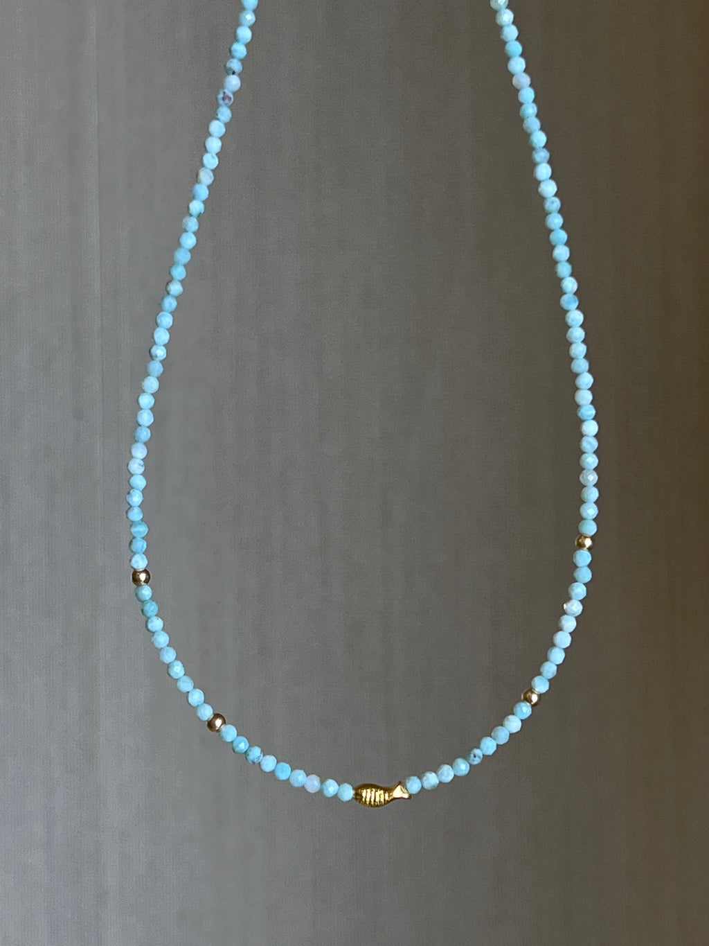 Larimar Beaded Necklace in Solid Gold