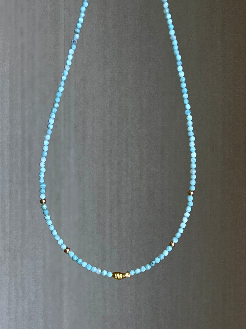 Larimar Beaded Necklace in Solid Gold