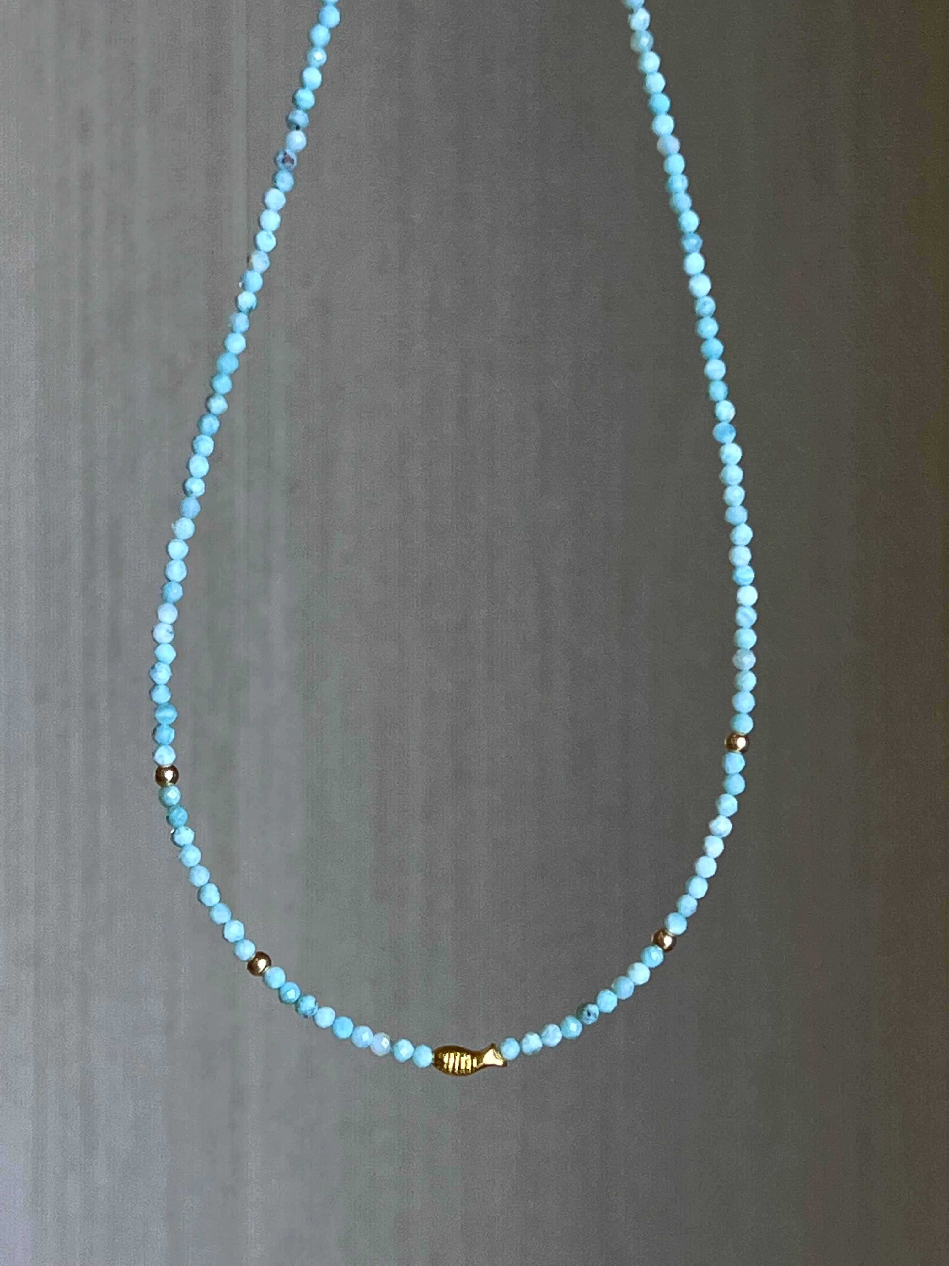 Larimar Beaded Necklace in Solid Gold