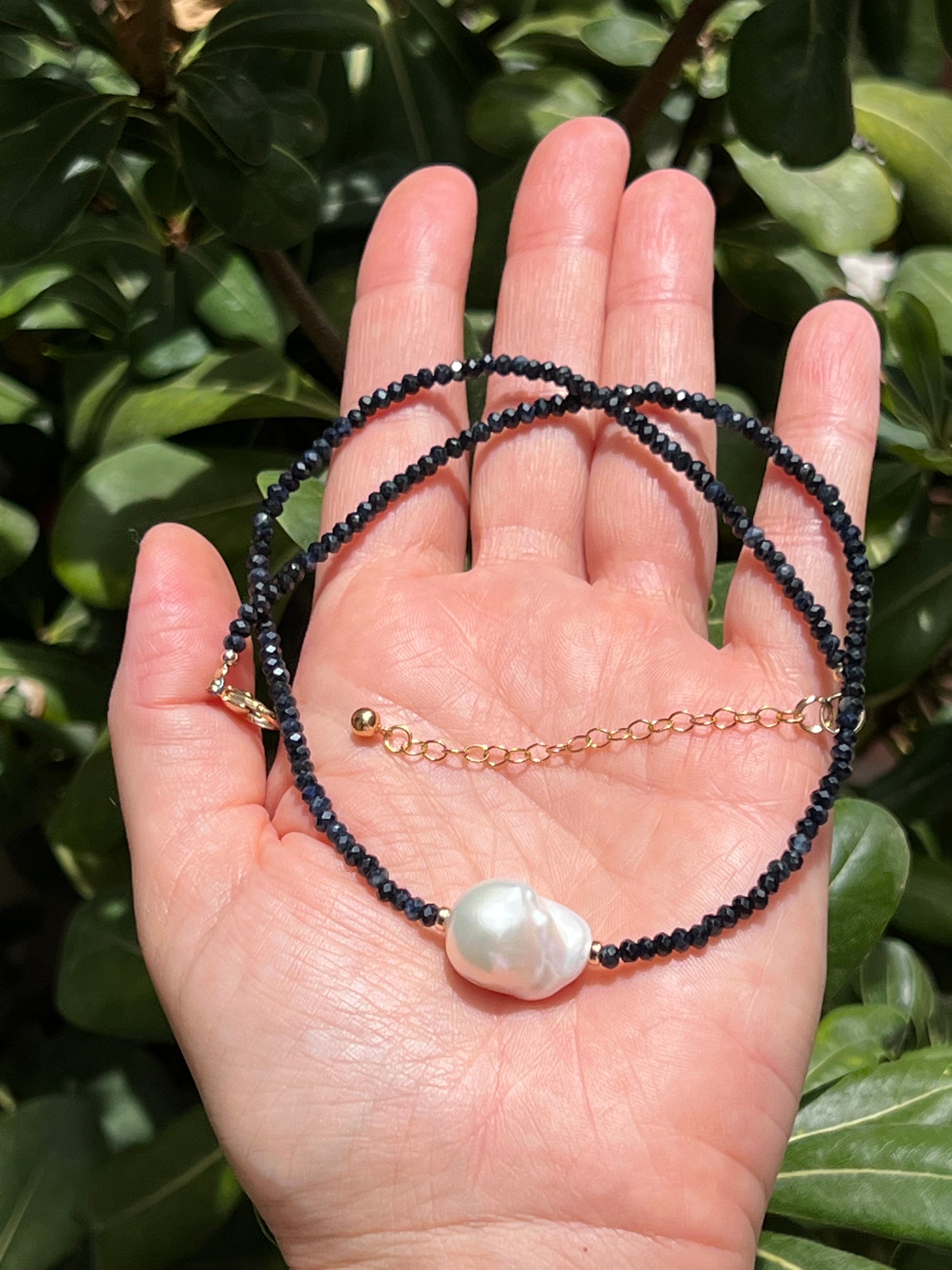 Blue Sapphire And Baroque Pearl Necklace
