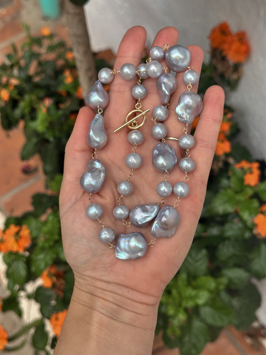 Grey Baroque Pearl Long Necklace