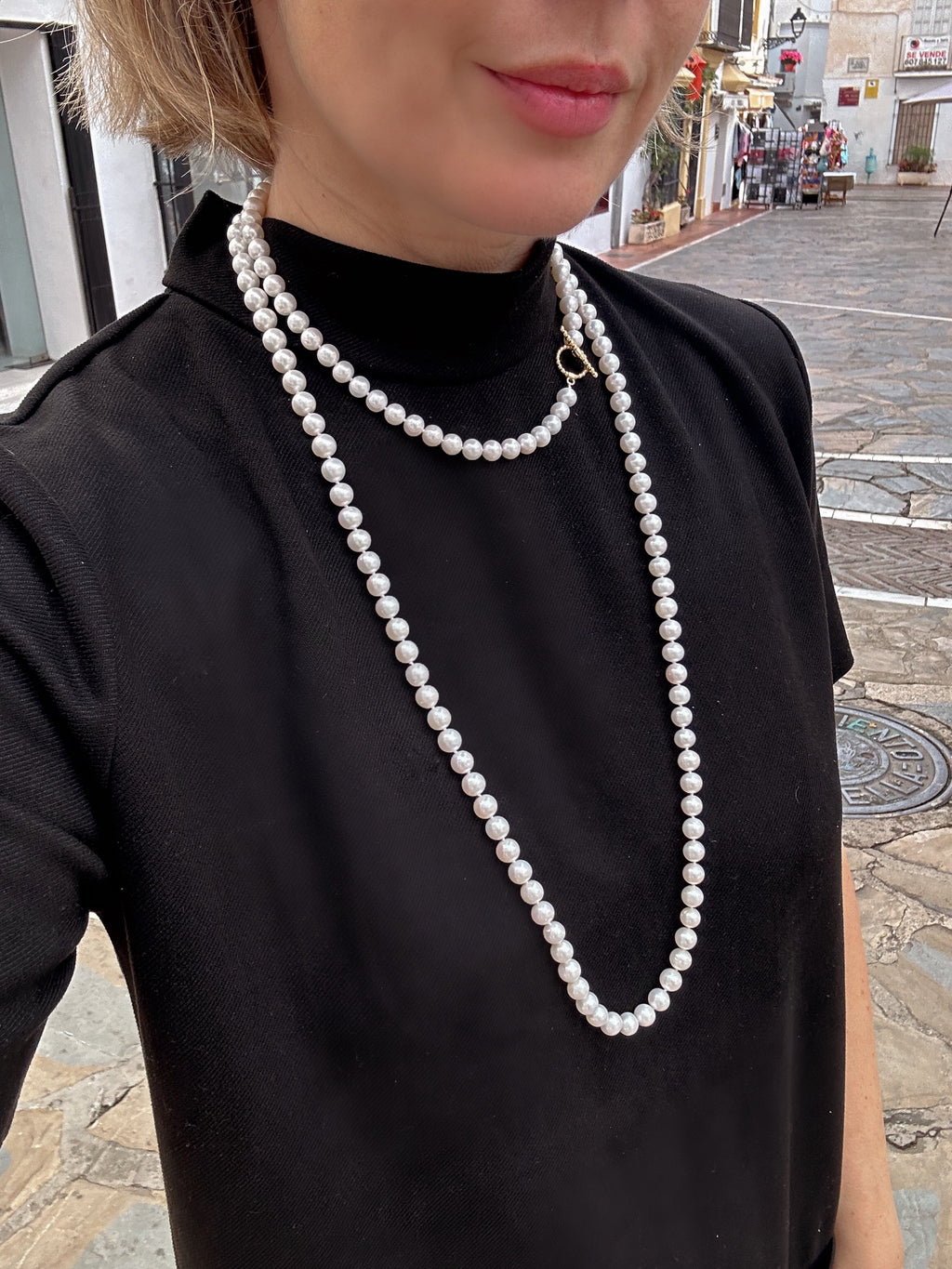 Long Rope Pearl Necklace, White Freshwater Pearls