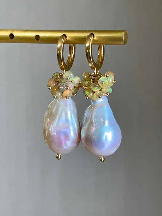 Ethiopian Opal And Baroque Pearl Earrings
