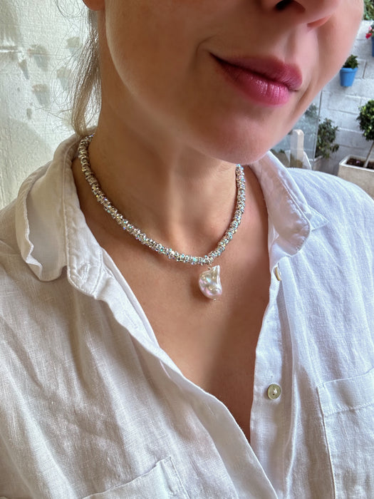 New Year Eve’s Sparkling Necklace with Baroque Pearl