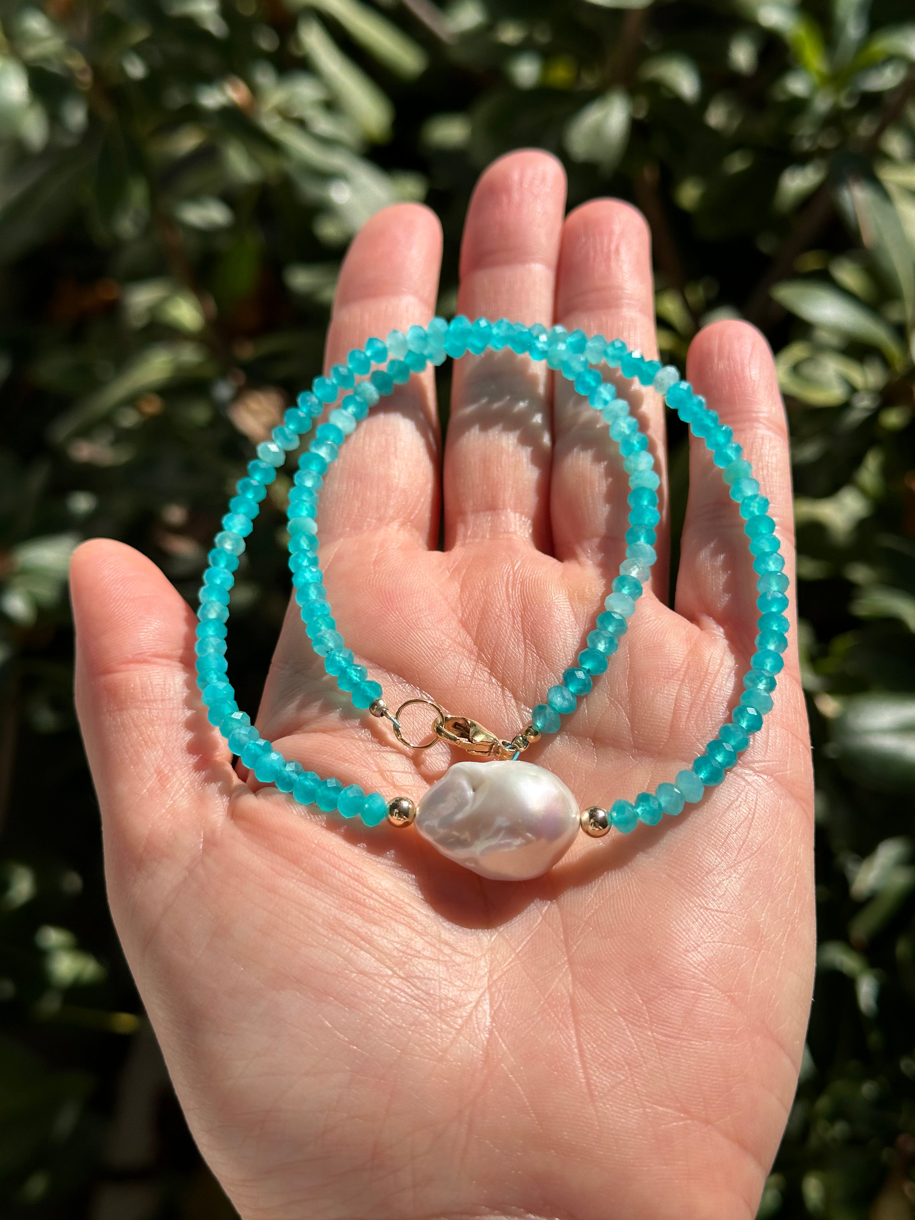 Amazonite From Peru And Baroque Pearl Necklace