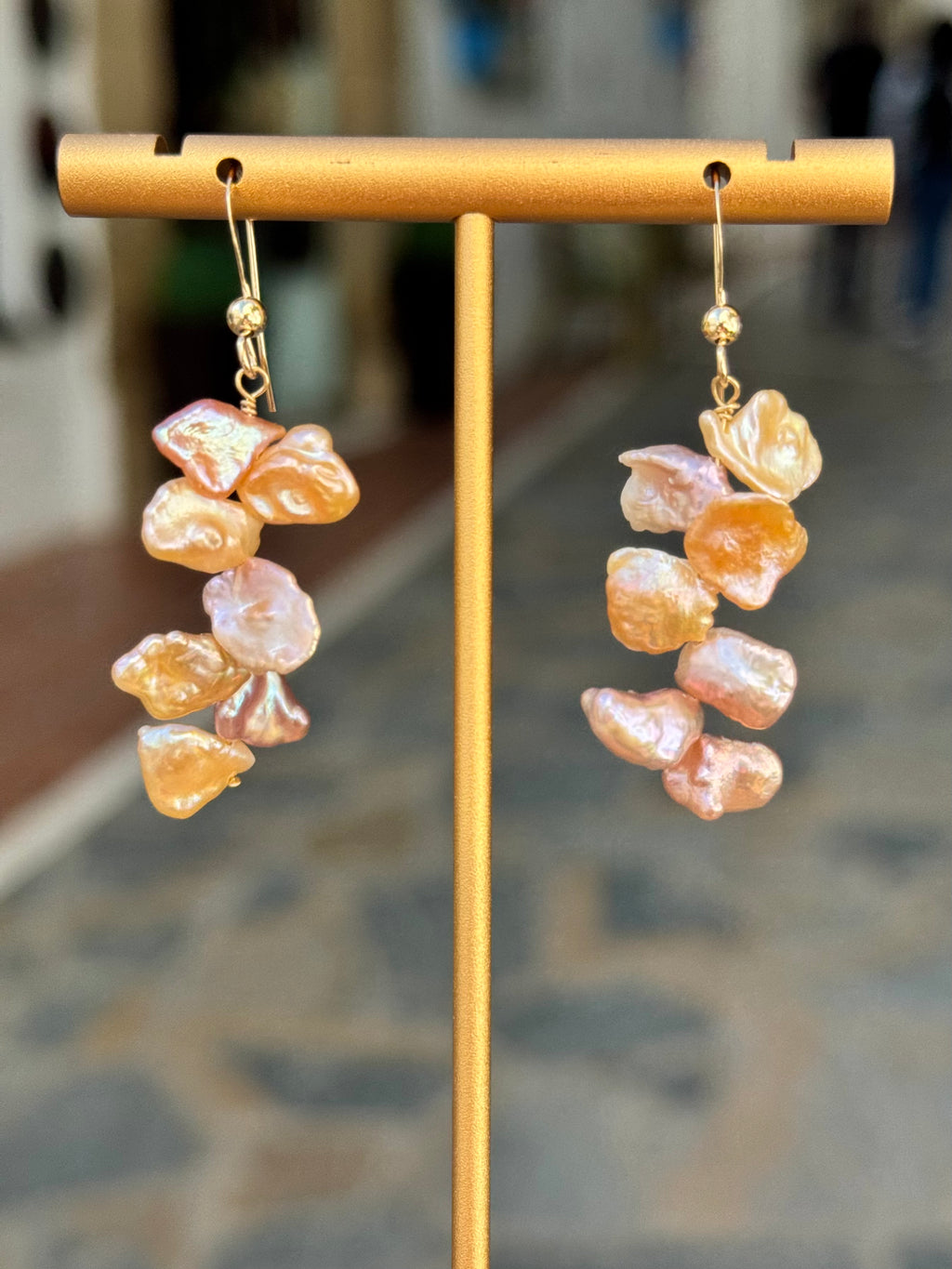 Pink Keshi Pearl Dangle Earrings — Gold-Plated Silver