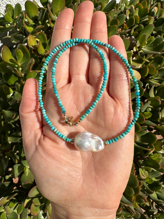 Natural Turquoise And Baroque Pearl Necklace