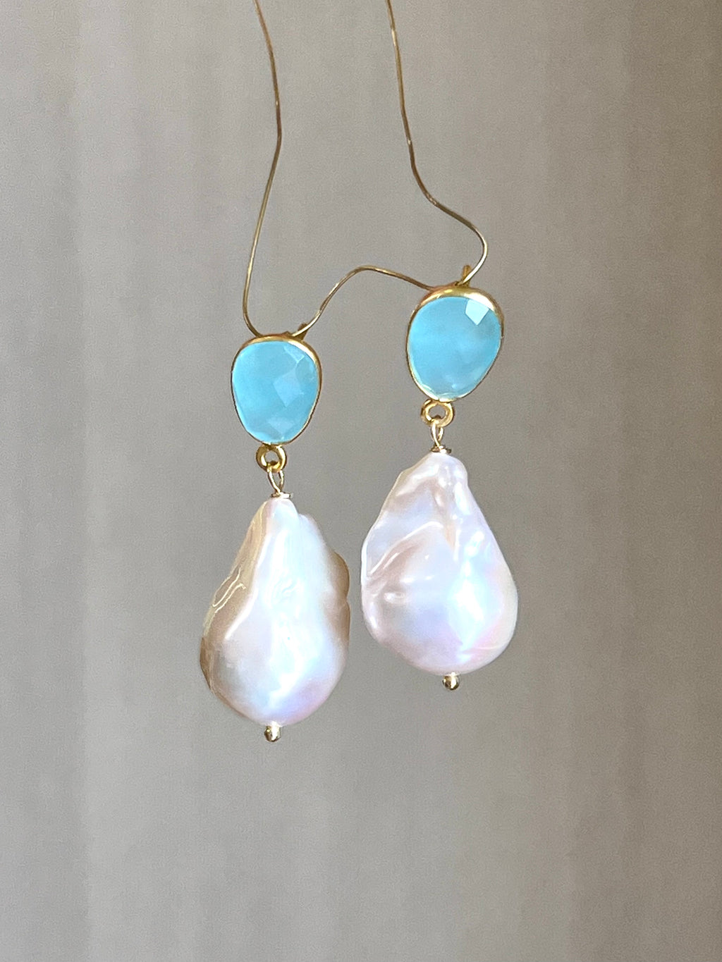 Baroque Pearl And Aqua Chalcedony Earrings