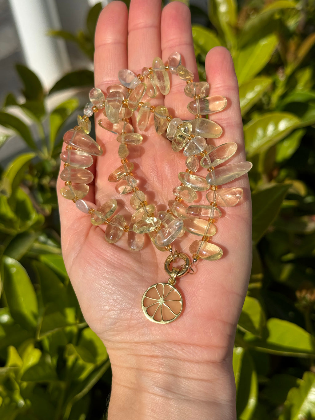 Lemon quartz necklace with citrus pendant
