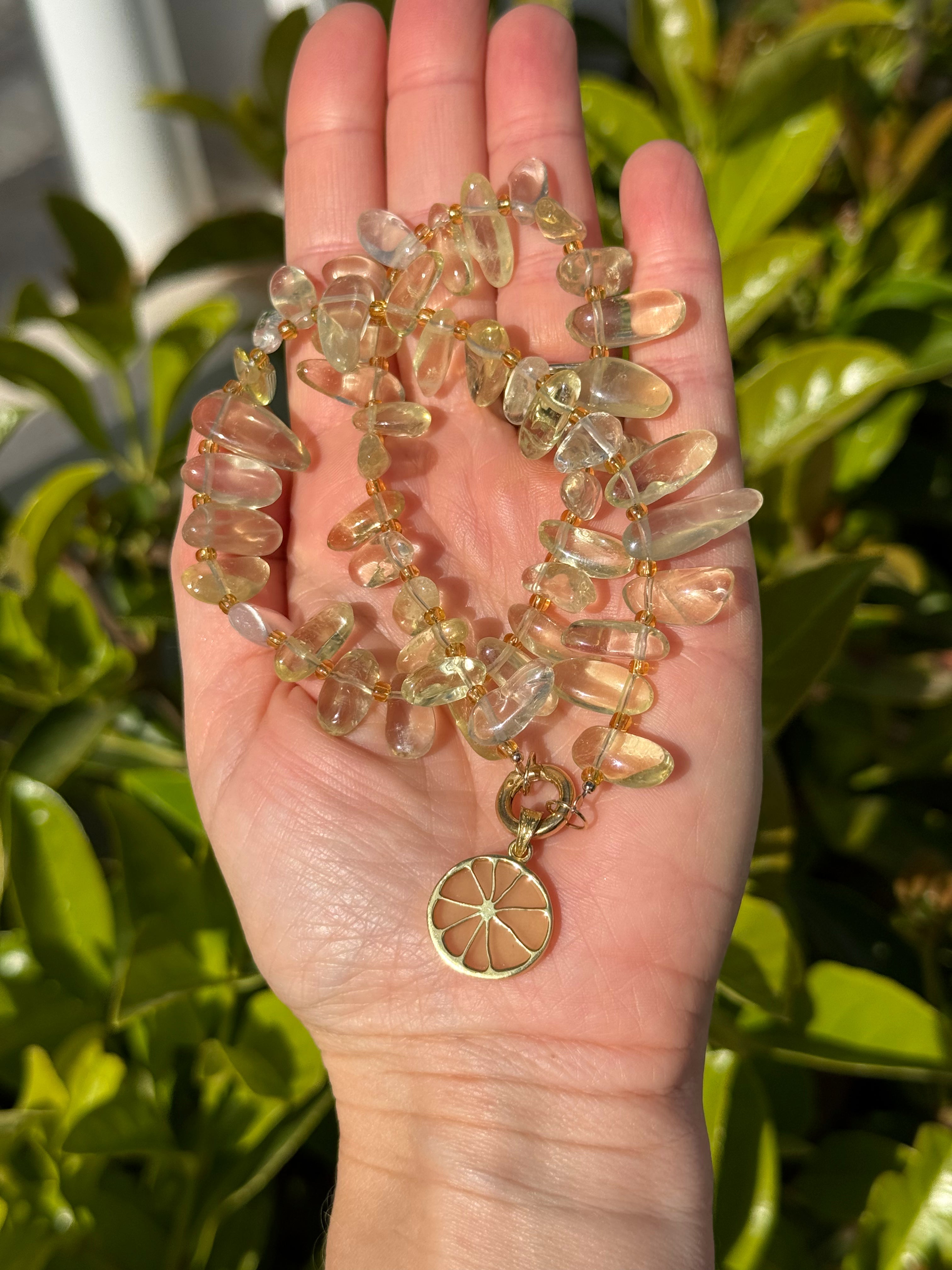 Lemon quartz necklace with citrus pendant