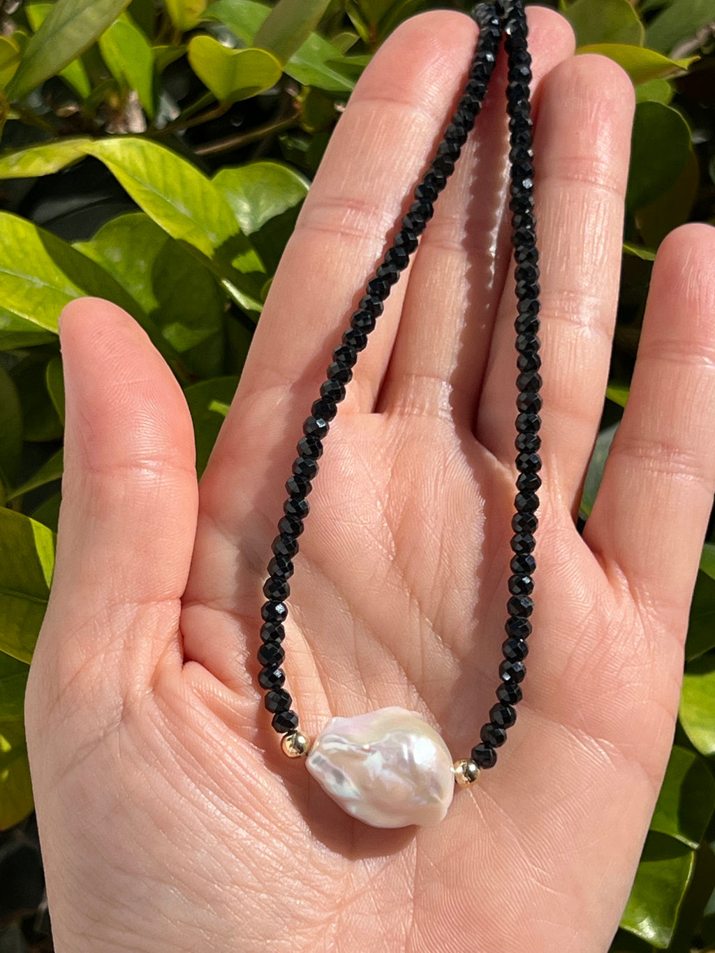 Black Spinel and Baroque Pearl Necklace