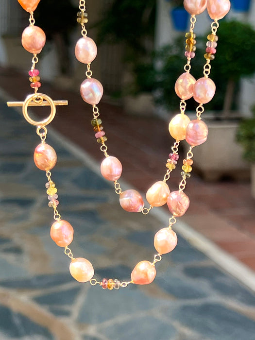 Pearl And Tourmaline Long Necklace