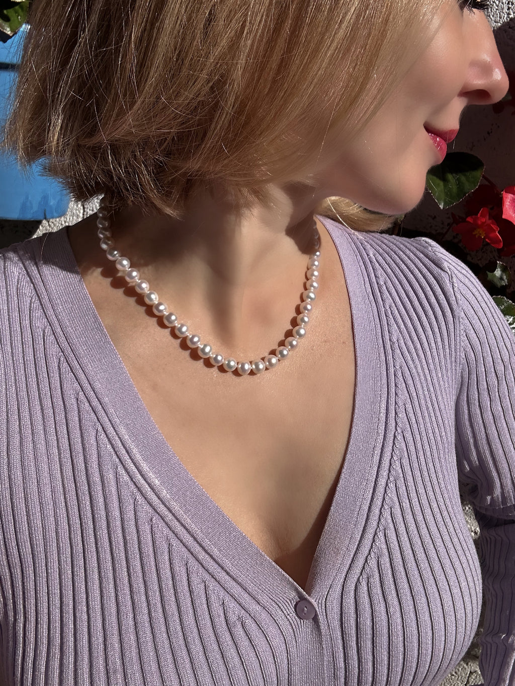 Classic White Pearl Necklace 8 mm