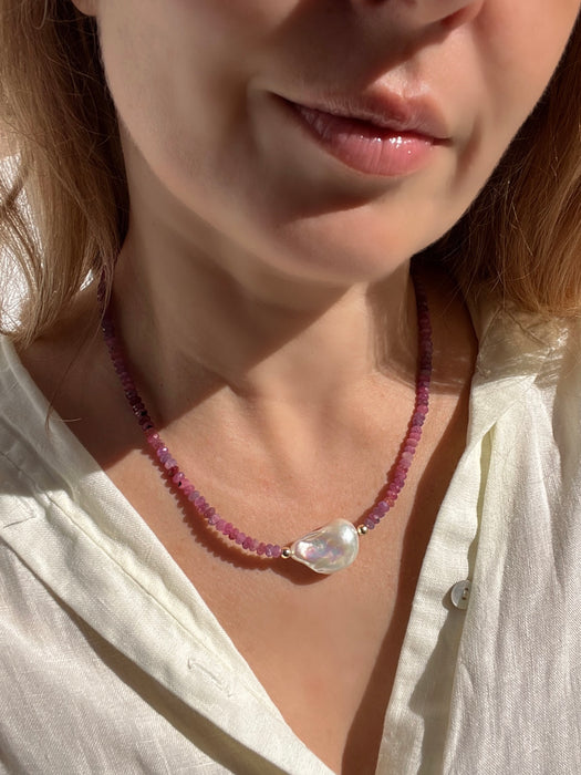 Ruby And Baroque Pearl Necklace