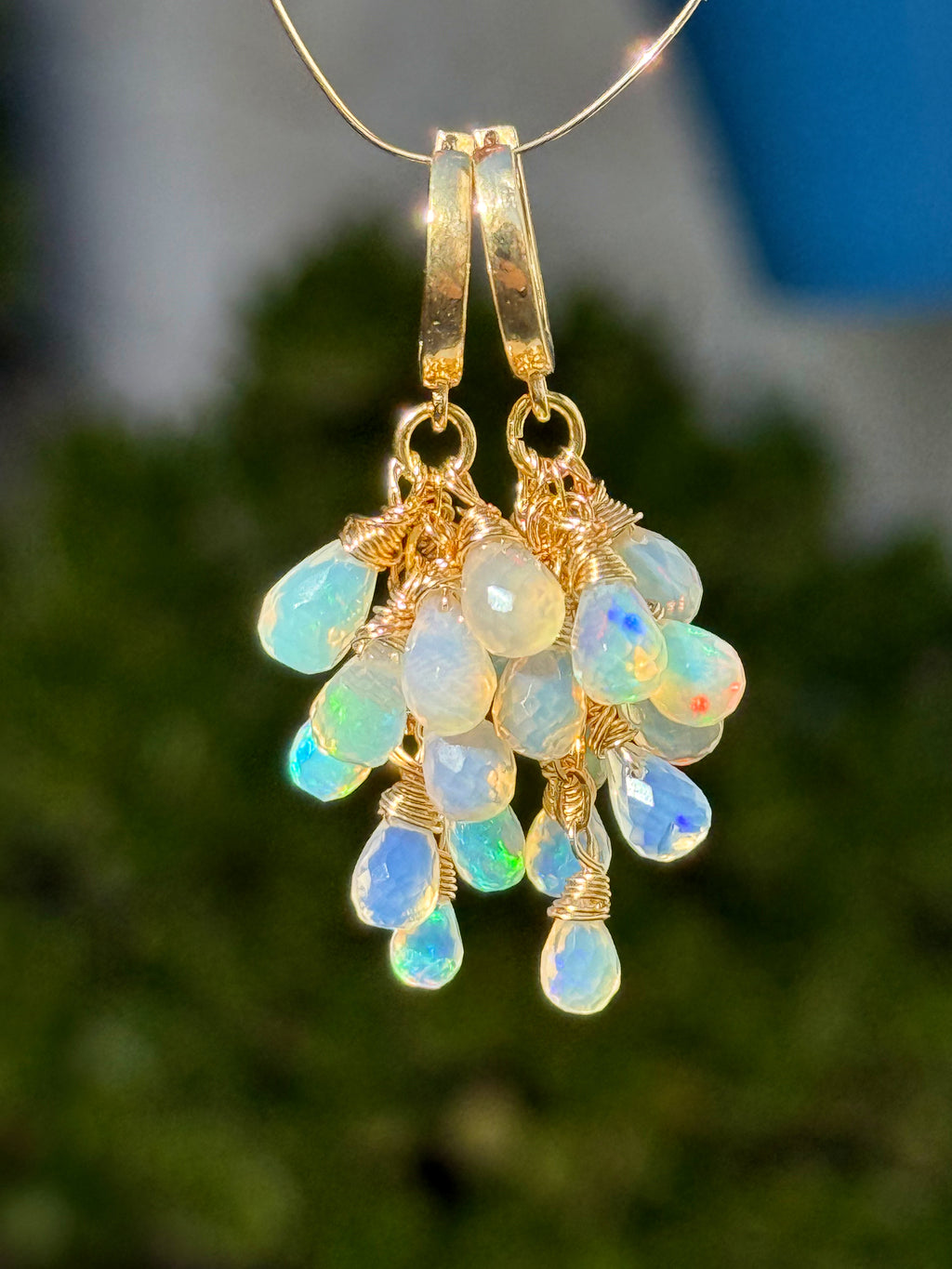 Ethiopian Opal Cluster Drop Earrings “Celestia”
