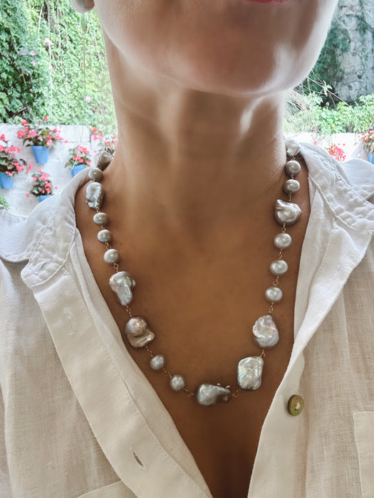 Grey Baroque Pearl Long Necklace