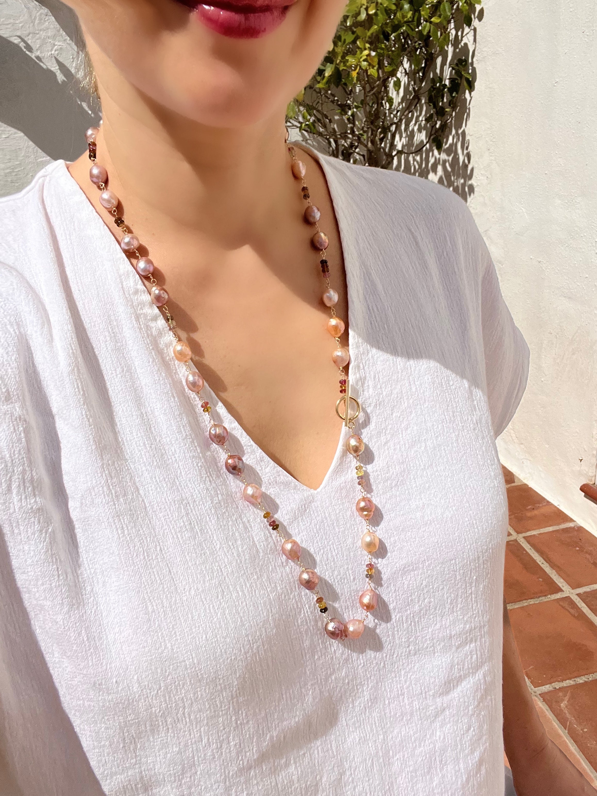 Pearl And Tourmaline Long Necklace