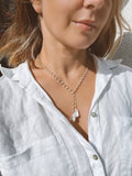 Aquamarine Lariat Rosary Chain With Two Keshi Pearls