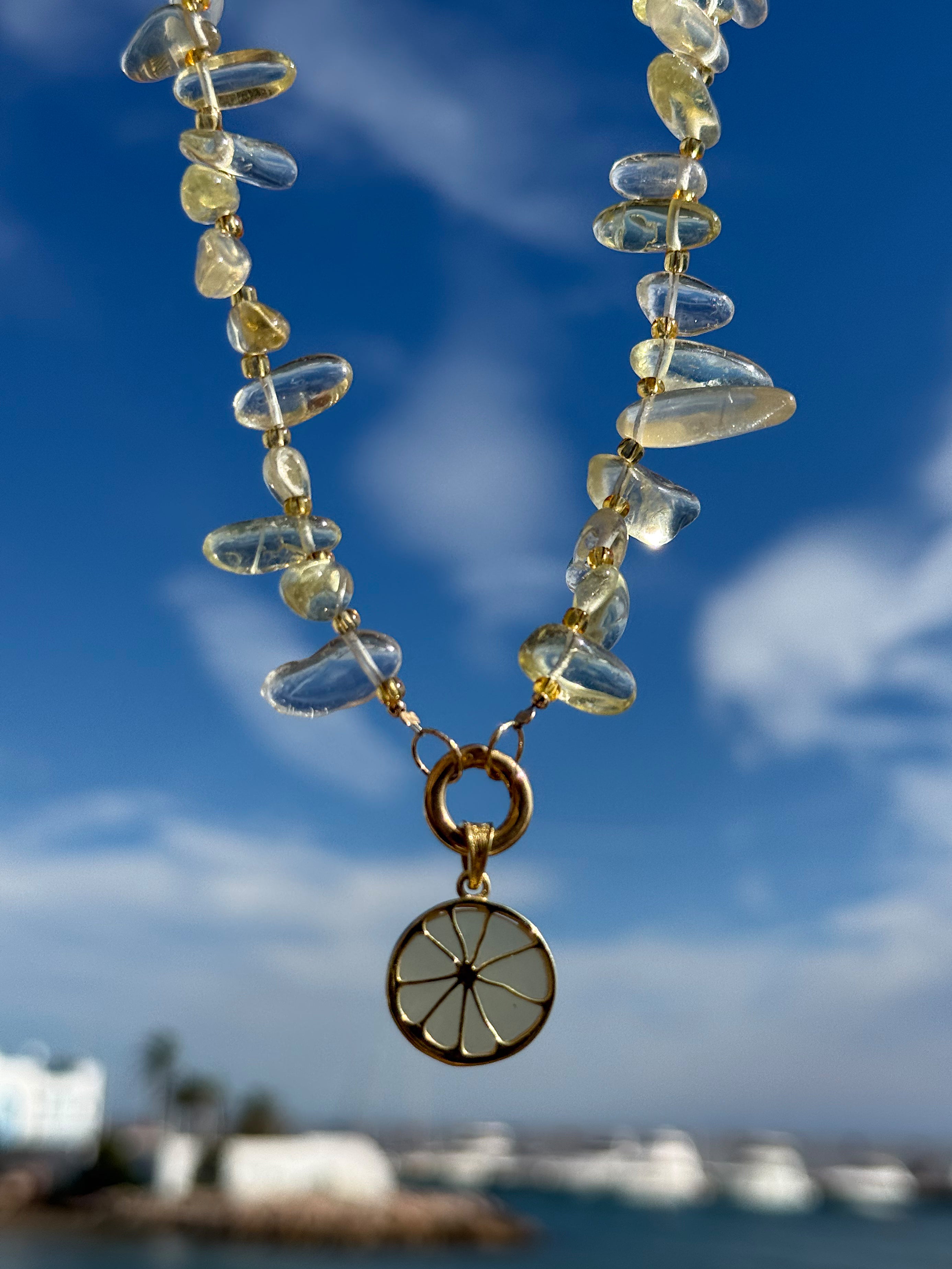 Lemon quartz necklace with citrus pendant