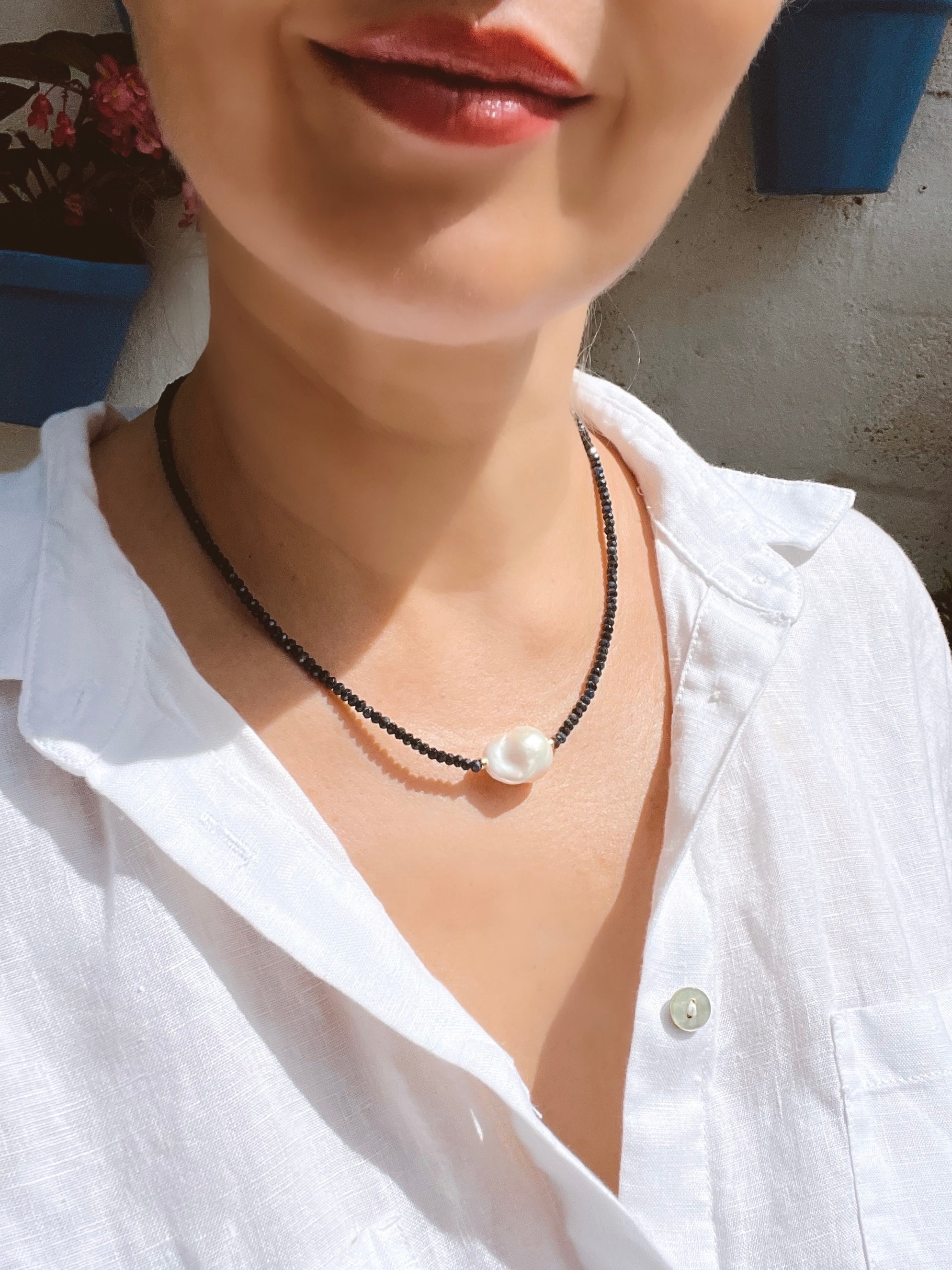 Blue Sapphire And Baroque Pearl Necklace
