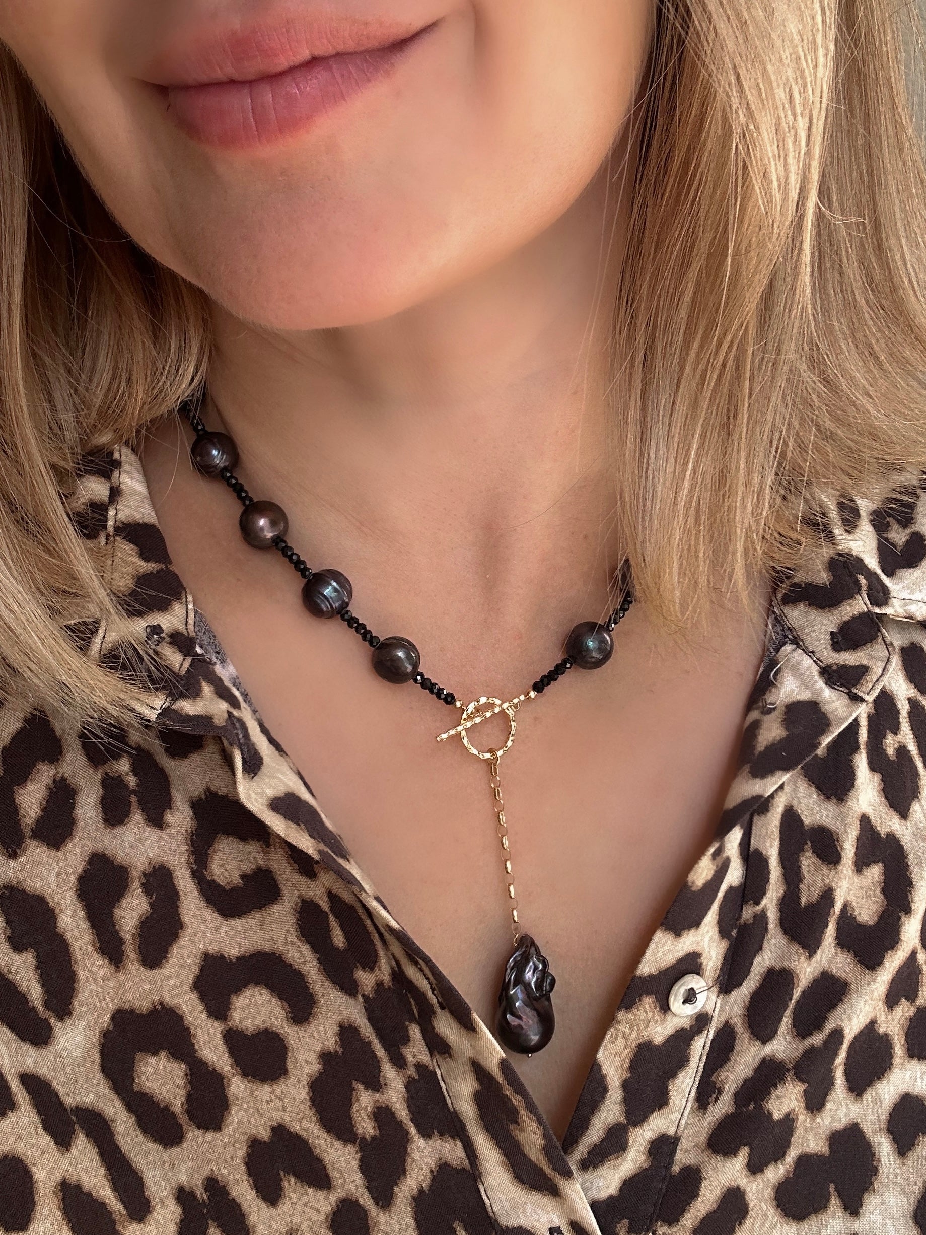 Black Spinel And Pearl Necklace