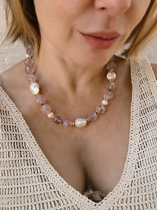 Chunky Amethyst And Pearl Necklace