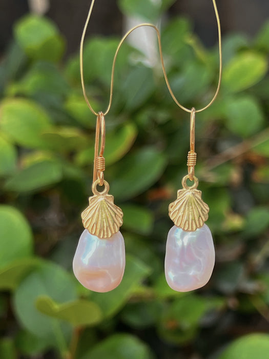 Shell Earrings With Keshi Pearls