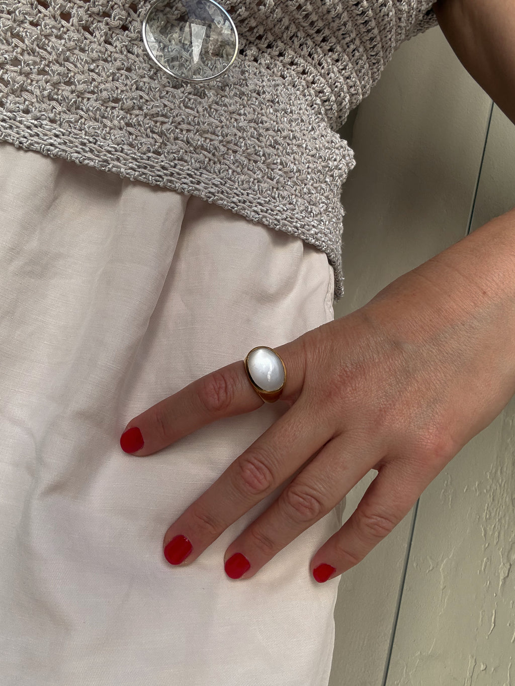 Luminous Moonstone Cabochon Ring — Gold-Plated Sterling Silver