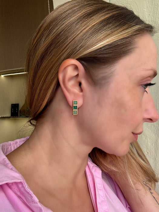 Green Agate And Aventurine Geometric Earrings