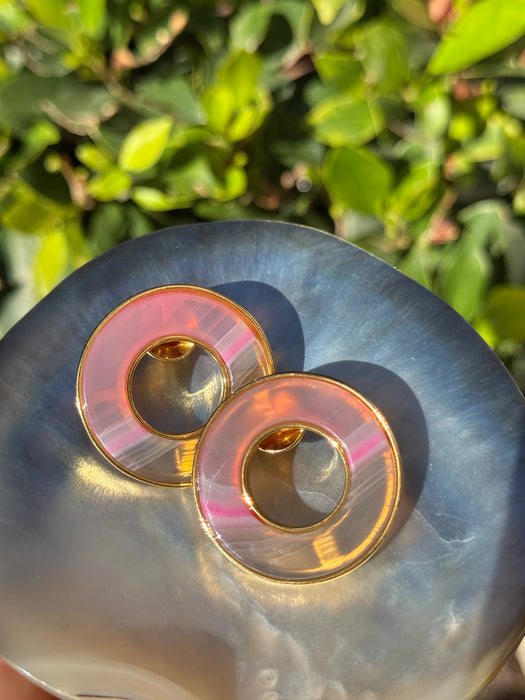 Pink Agate Circle Earrings