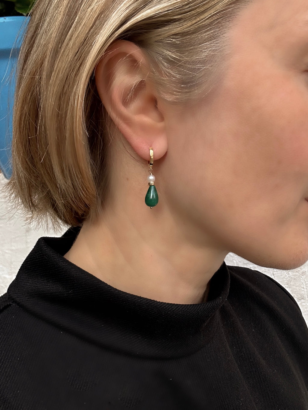 Malachite and Pearl Drop Earrings