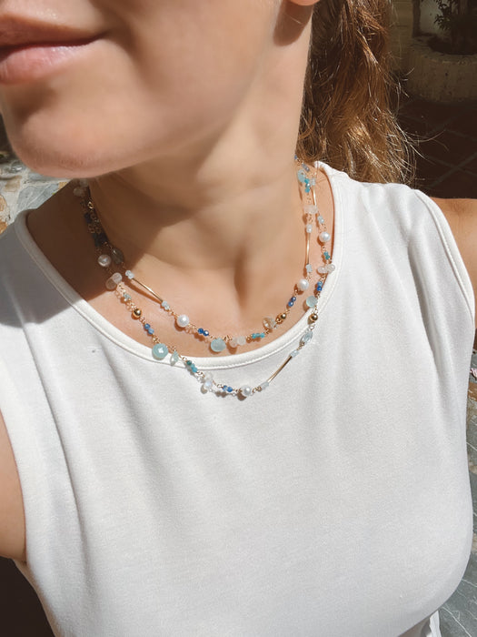 Long Multi Gemstone Necklace In Blue Colors Bolonia