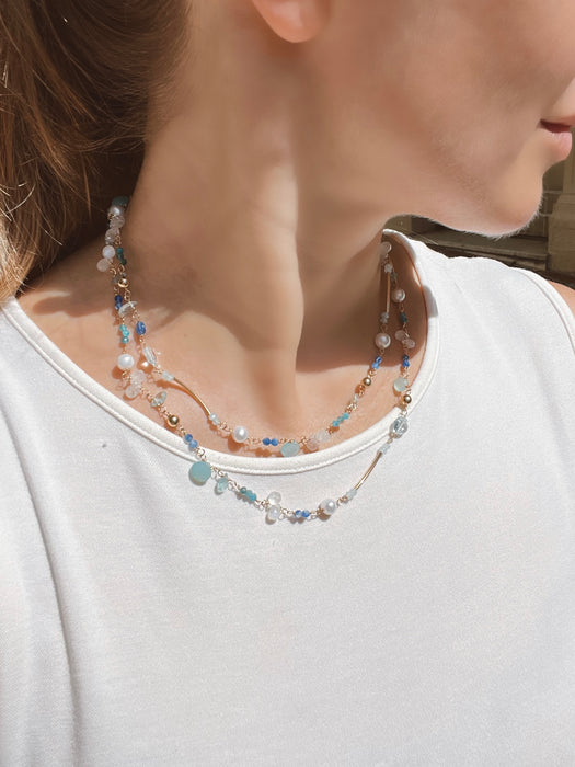 Long Multi Gemstone Necklace In Blue Colors Bolonia