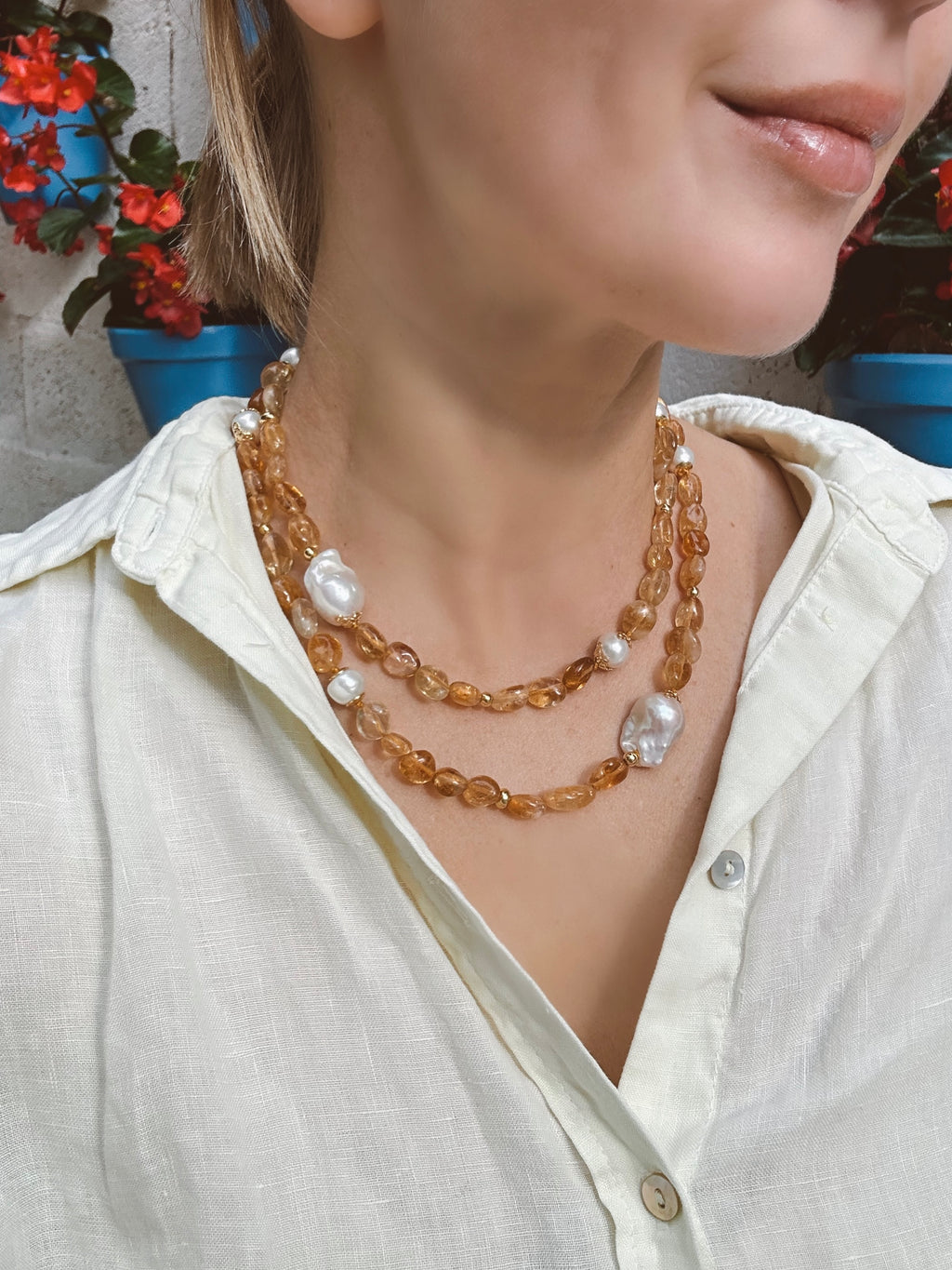 Long Citrine And Pearl Necklace “Sancti Petri”