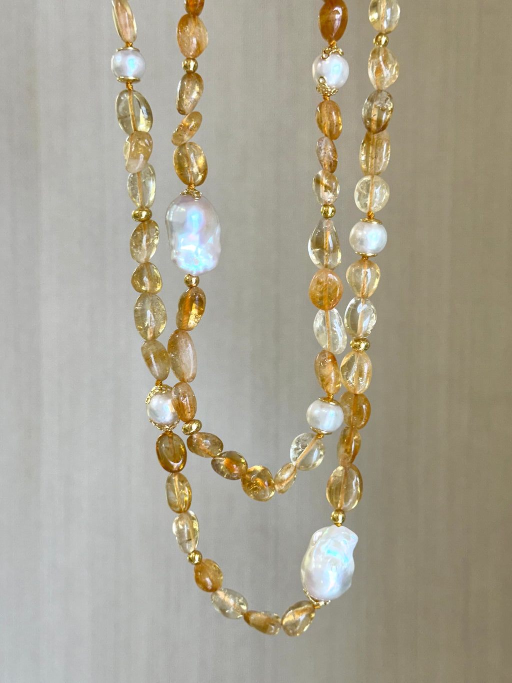 Long Citrine And Pearl Necklace “Sancti Petri”