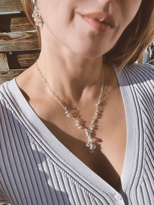 Rose Quartz And Aquamarine Silver Necklace