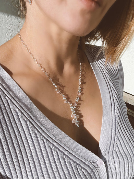 Rose Quartz And Aquamarine Silver Necklace